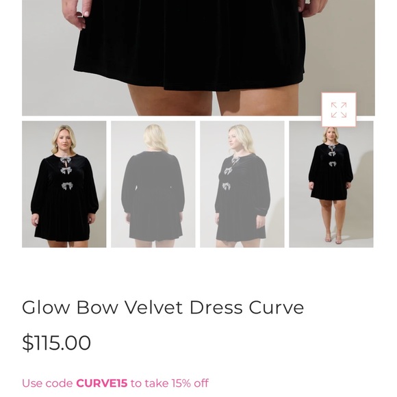 Sugarlips Plus Long Sleeve Bow Velvet Mini Dress - Picture 6 of 6